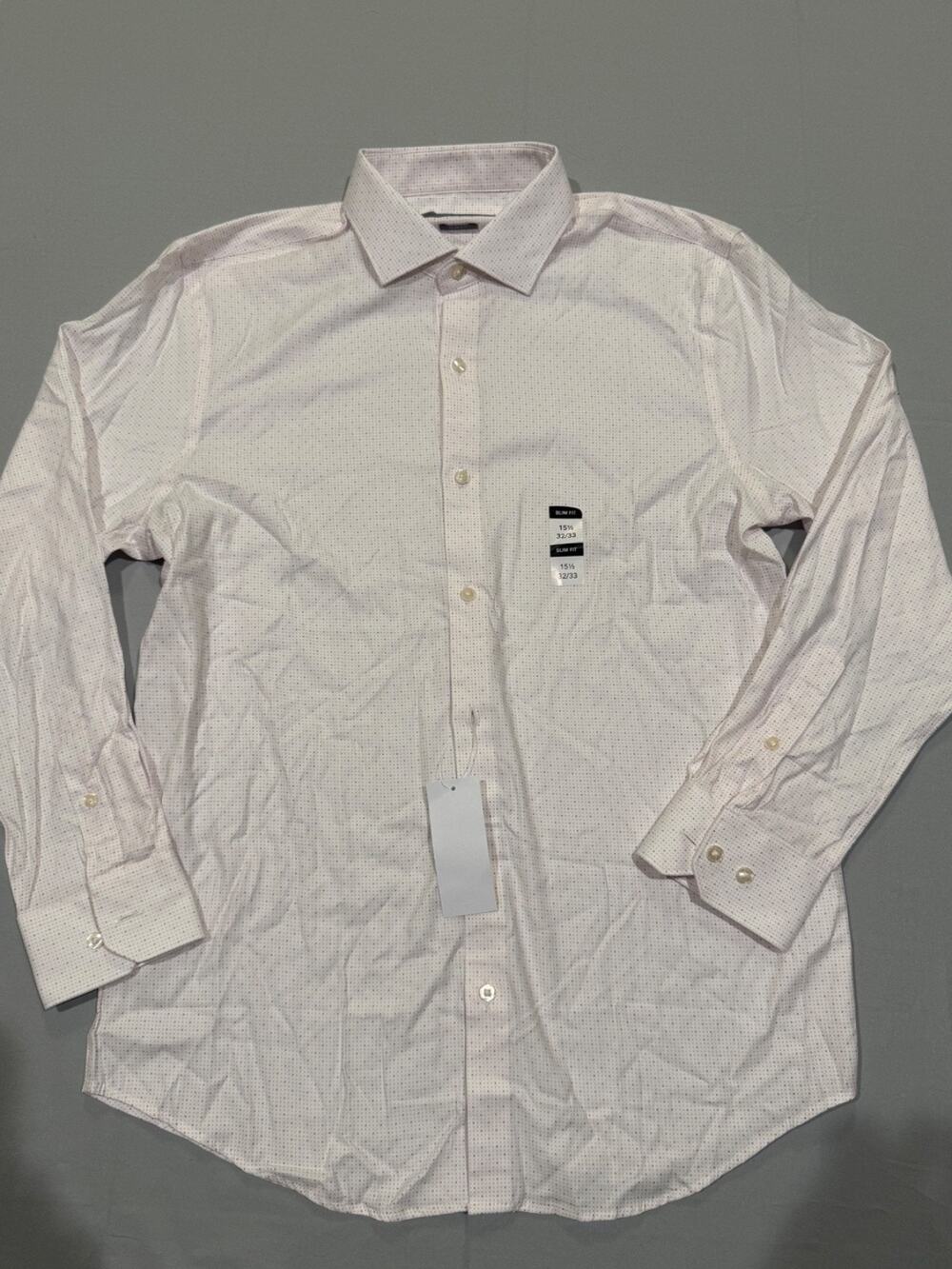 Perry Ellis Premium Slim Fit Dress Shirt 15.5 32/33 White Purple Dot New Tags
